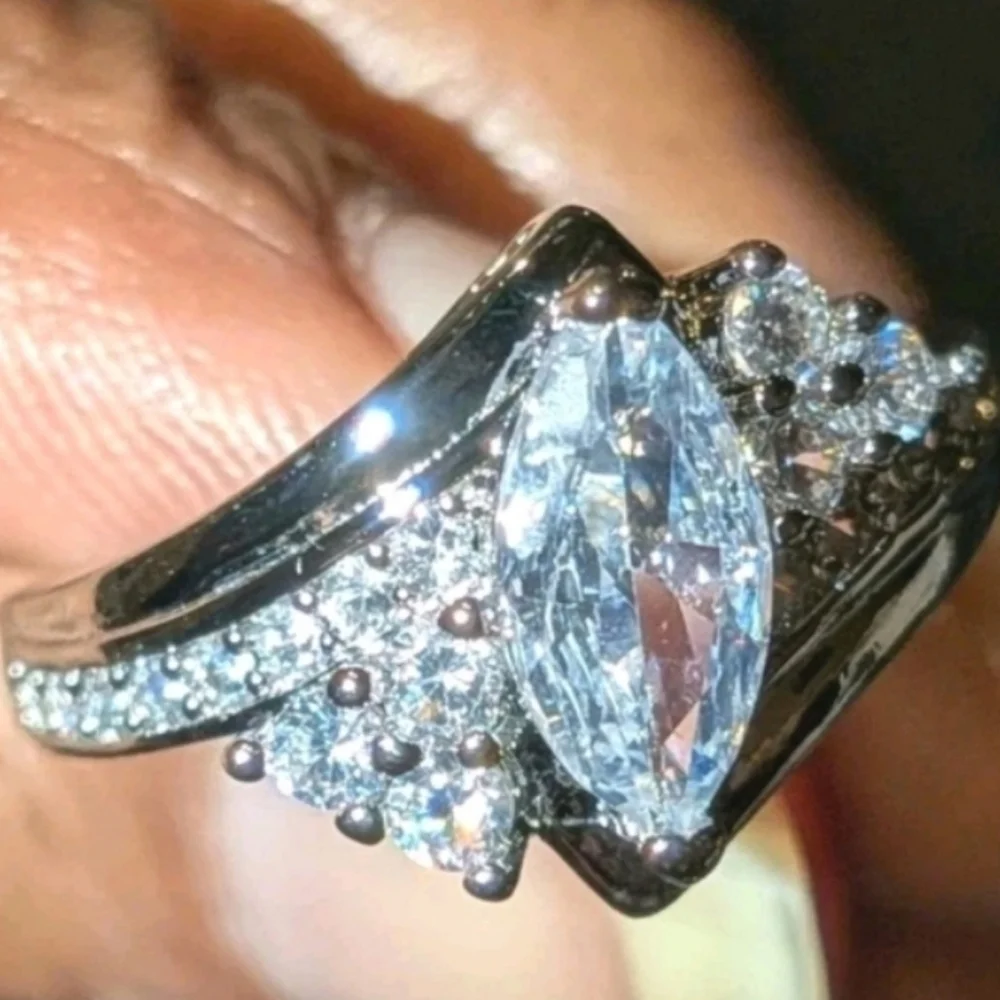 3ct Marquise Cut Lab Created Diamond 14k White Gold Plated Ring